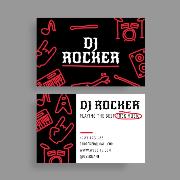 Vector gratuito doodle dj rockero plantilla de tarjeta de visita horizontal