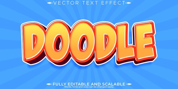 Doodle Efecto de texto de dibujos animados Esbozo editable y dibujo Estilo de fuente personalizable