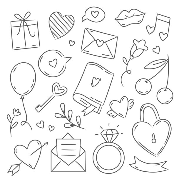 Doodle elementos del día de san valentín