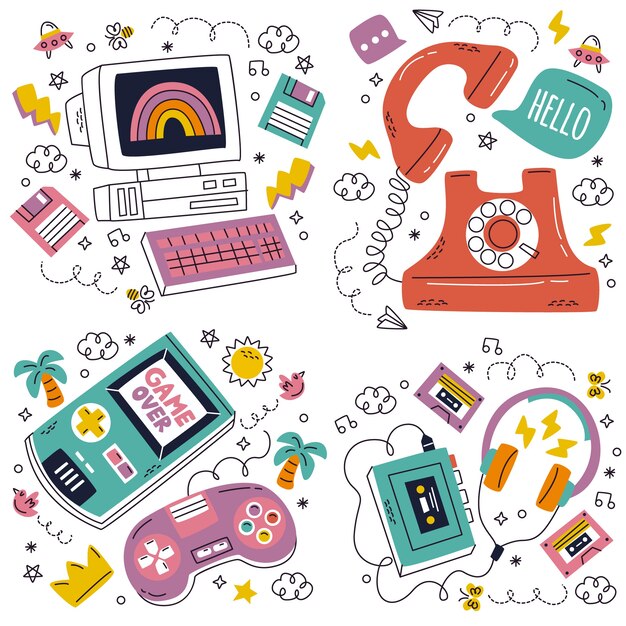 Doodle estilo volver a las pegatinas de los 90