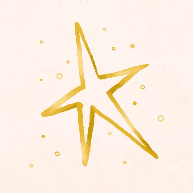 Doodle de estrella de oro, vector dibujado a mano de Navidad, linda ilustración de vacaciones de invierno