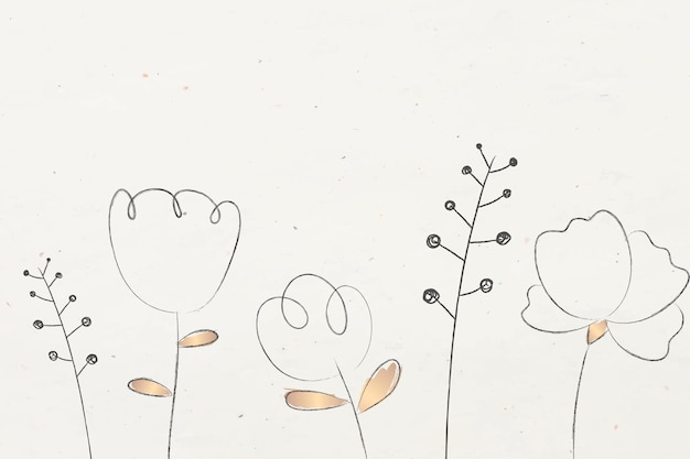 Doodle de flores y plantas con fondo beige