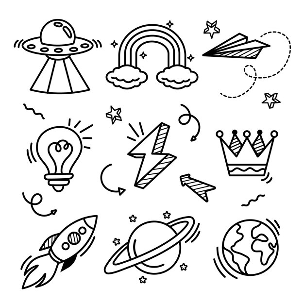 Doodle ilustraciones misceláneas dibujadas a mano