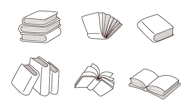 Doodle libro símbolo librería boceto cuaderno logotipo colección dibujado a mano ilustración de arte de dibujos animados