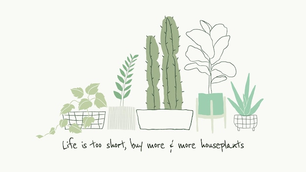 Doodle lindo del vector de la plantilla de la cita del amante de la planta para el banner del blog