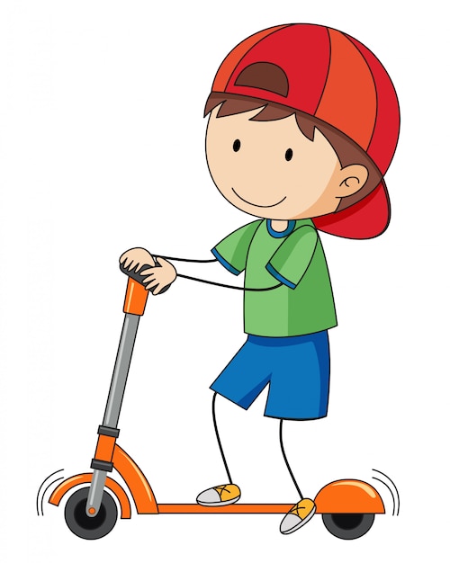 Vector gratuito doodle niño jugando patada scooter