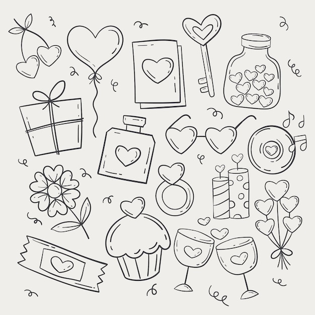 Doodle paquete de elementos del día de san valentín