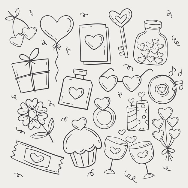Doodle paquete de elementos del día de san valentín