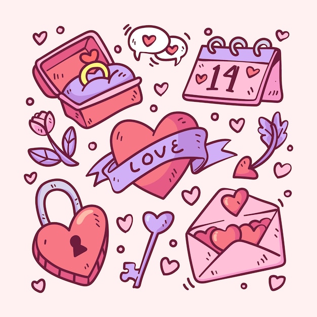 Doodle paquete de elementos del día de san valentín