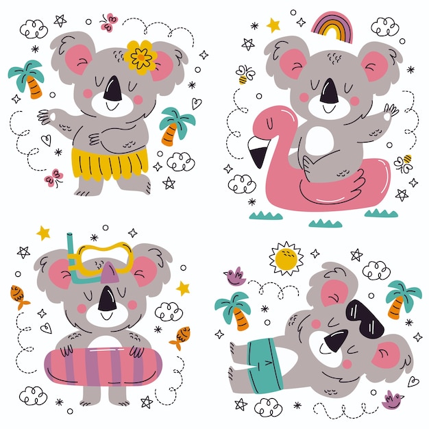 Vector gratuito doodle pegatinas de koala dibujadas a mano