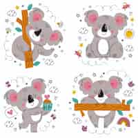 Vector gratuito doodle pegatinas de koala dibujadas a mano