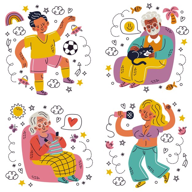 Doodle pegatinas de personas dibujadas a mano
