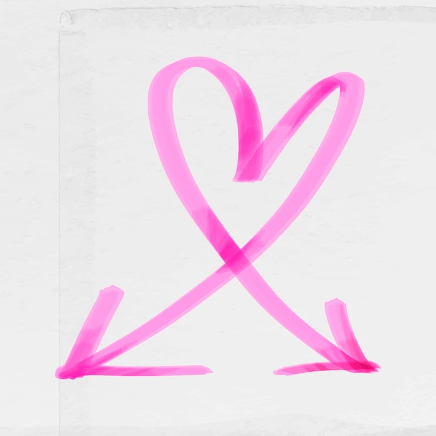 Doodle vector de flecha de corazón resaltado en tono rosa