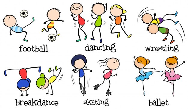 Doodles diferentes tipos de deportes