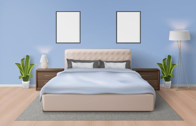 Dormitorio con detalles azules realistas