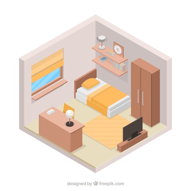 Vector gratuito dormitorio en estilo 3d