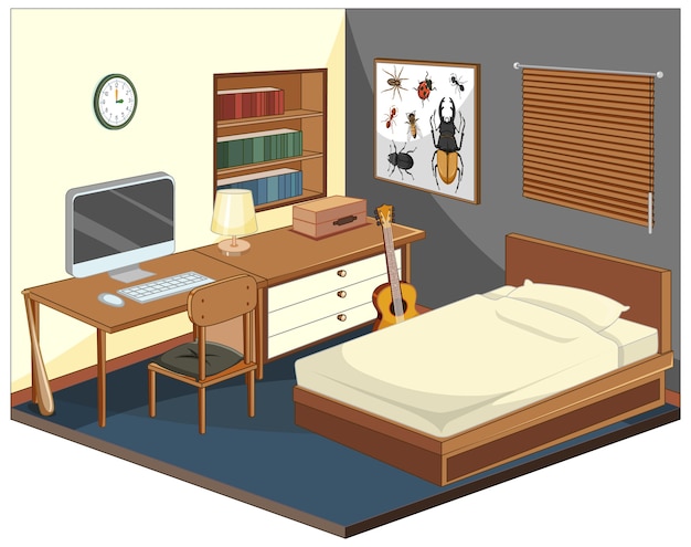 Vector gratuito dormitorio isométrico con muebles.
