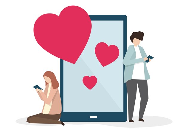 Dos amantes de la ilustración en línea de mensajería