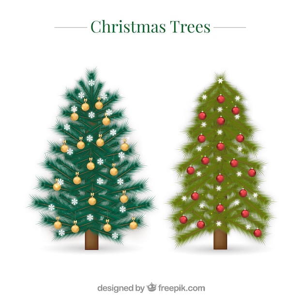 Dos árboles de navidad decorativos en estilo realista