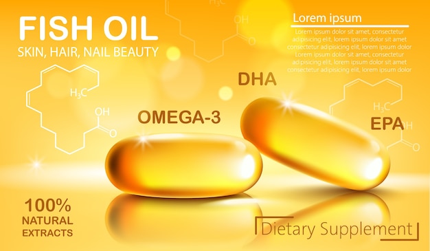 Dos cápsulas brillantes con extracto natural de aceite de pescado para la piel