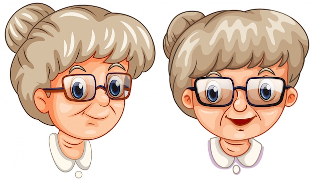Dos caras de abuela con gafas diferentes