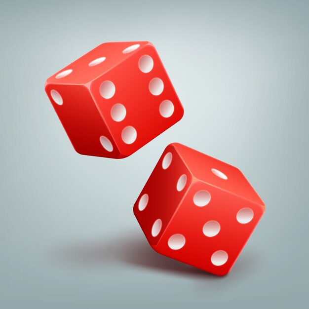 Dos casino rojo vector dados cayendo con puntos blancos aislados sobre fondo