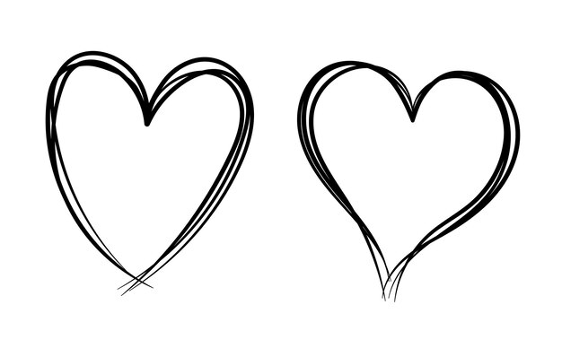 Dos corazones de garabatos dibujados a mano