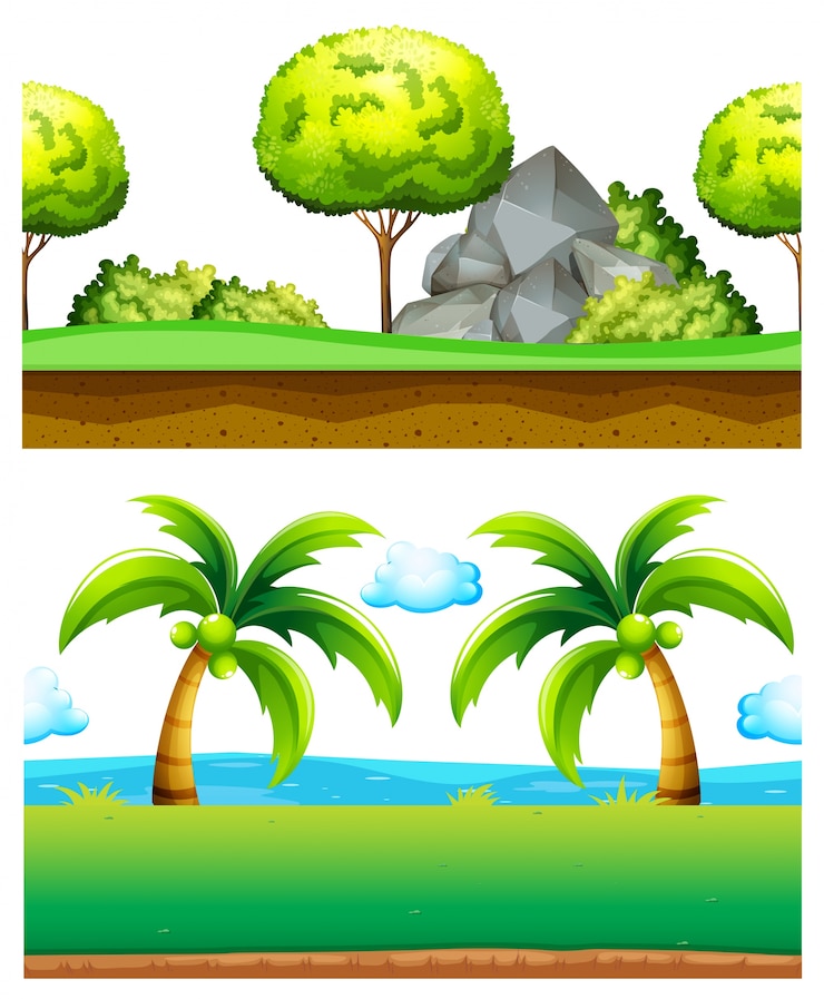 Vector gratuito dos escenas de jardín verde