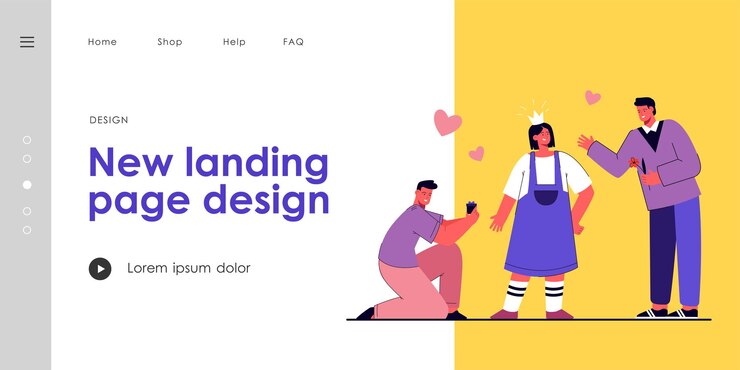 Vector gratuito dos hombres cortejando a la mujer ilustración vectorial. personajes masculinos ofreciendo flores y joyas a mujeres. mujer con corona imaginaria. concepto de concurso de amor para banner, diseño de sitio web o página de inicio