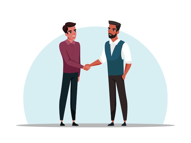 Dos hombres se dan la mano aislados sobre fondo blanco Reunión y saludo amigos empresarios acuerdo acuerdo ilustración de comunicación de cooperación de asociación