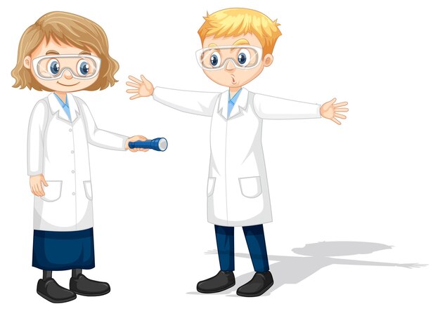 Dos jóvenes científicos haciendo experimentos de sombra