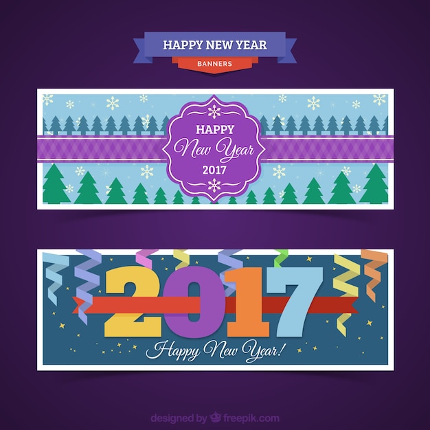 Vector gratuito dos lindos banners para año nuevo 2017