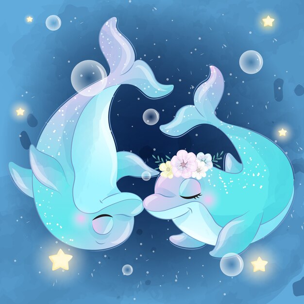 Dos Lindos Besitos De Delfines Vector Premium