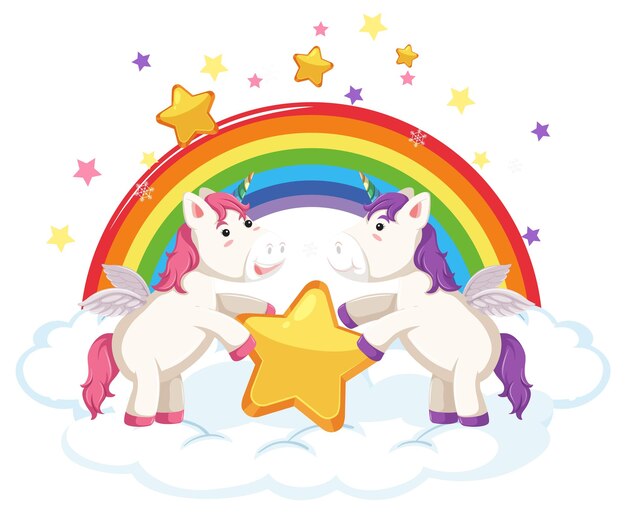 Dos lindos unicornios sosteniendo una estrella juntos
