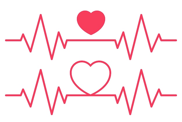 Dos líneas de latidos de ecg con corazones arriba