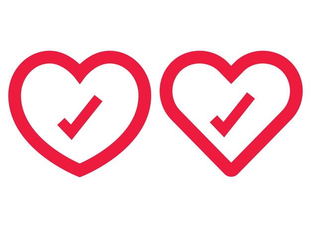 Dos marcas de verificación de corazón de contorno