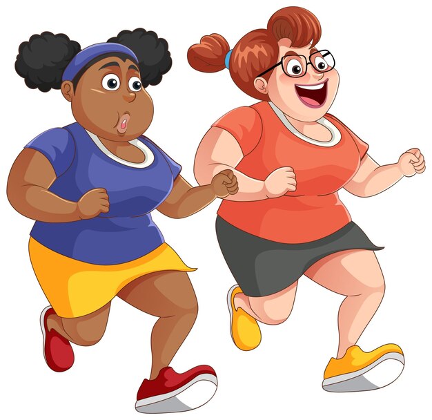 Dos mujeres gorditas corriendo juntas