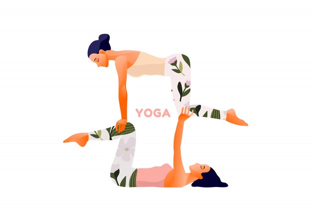 Dos Mujeres Practicando Ejercicio De Yoga Acro Pose De Yoga Para Pareja Equilibrio Dia Internacional Del Yoga Vector Premium