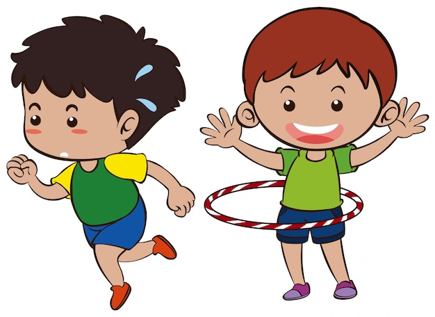 Vector gratuito dos niños corriendo y hulahooping