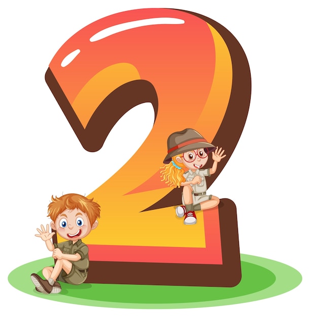 Vector gratuito dos niños con dibujos animados número dos