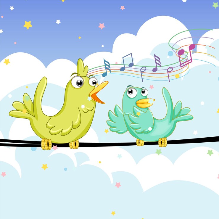 Vector gratuito dos pájaros cantando en el cable.