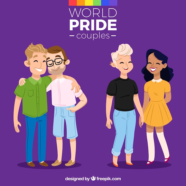 Vector gratuito dos parejas adorables del día del orgullo