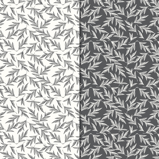 Dos patrones sin fisuras con hojas dibujadas a mano