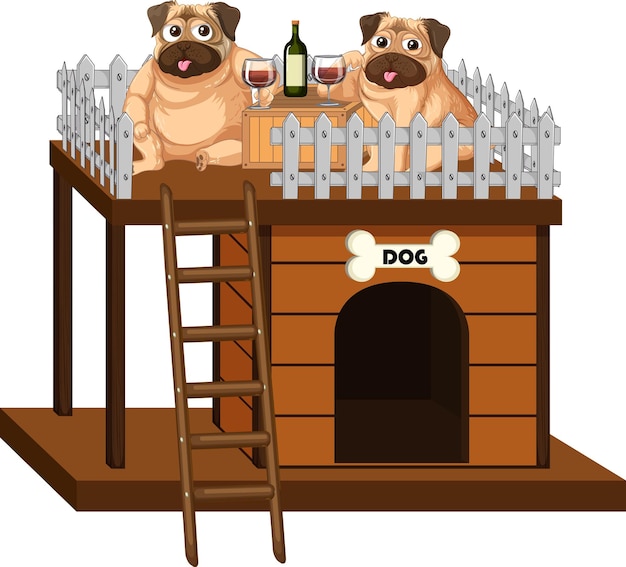 Vector gratuito dos perros bebiendo vino en la perrera