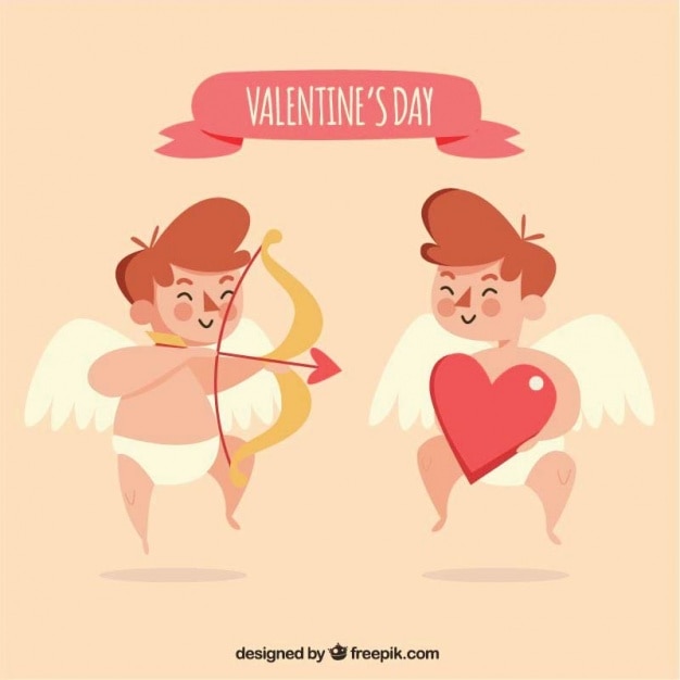 Vector gratuito dos personajes de cupido adorables con arco y corazón