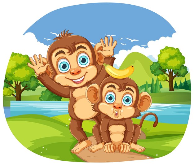 Dos personajes de dibujos animados de monos divertidos