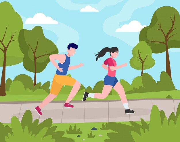 Dos personas felices corriendo en el parque