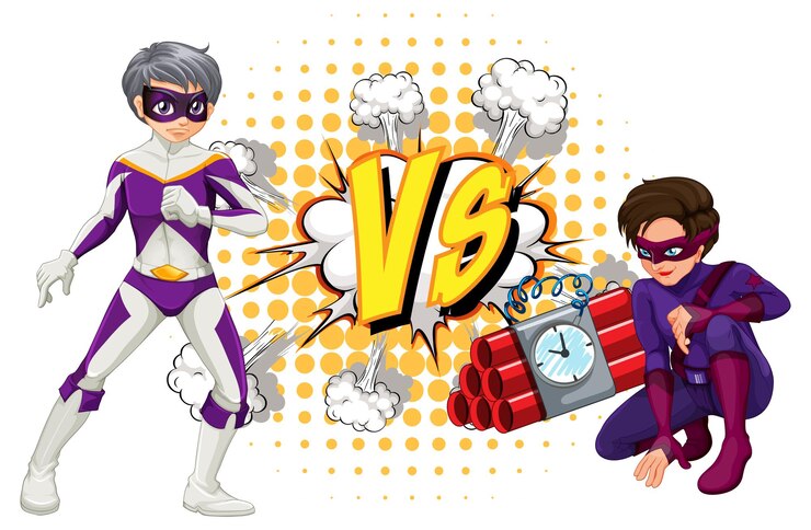 Vector gratuito dos superhéroes peleando entre sí.