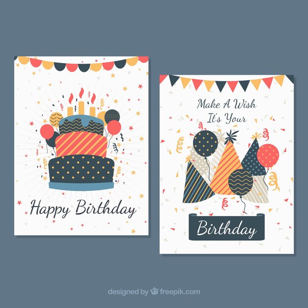 Dos tarjetas de cumpleaños en diseño plano