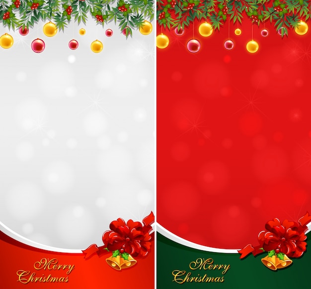 Vector gratuito dos tarjetas de navidad con bolas y campanas